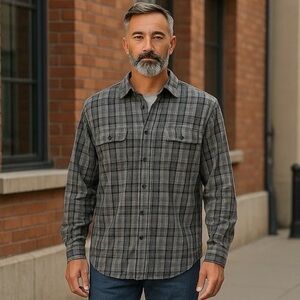 Northcrest Outdoor Men's Large Gray-Black Plaid Casual Dress Shirt